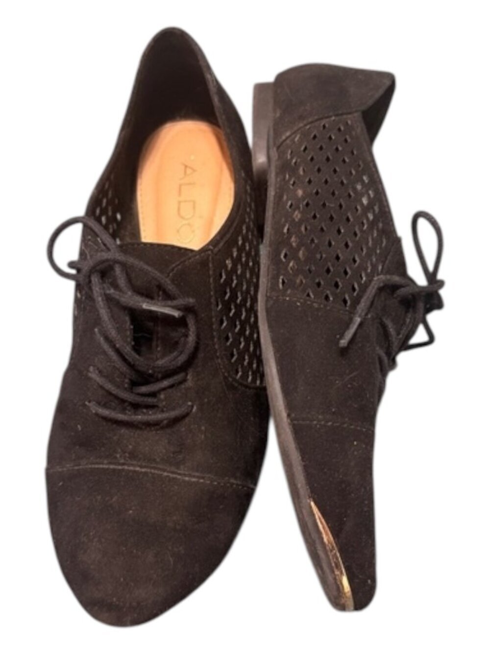 ALDO Glaniel Flat Women's Size 6 Black Perforated Suede Laces Oxford Style Shoes